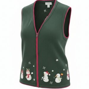 CJ BANKS Green Vest with Red Trim Sz.X (Pls See Msmts)